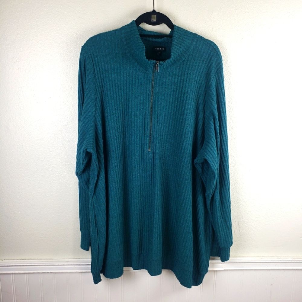 Women's Plus Size Torrid Blue/Green Teal Ribbed 3/4 Zip Teal Pullover Sweater 5X